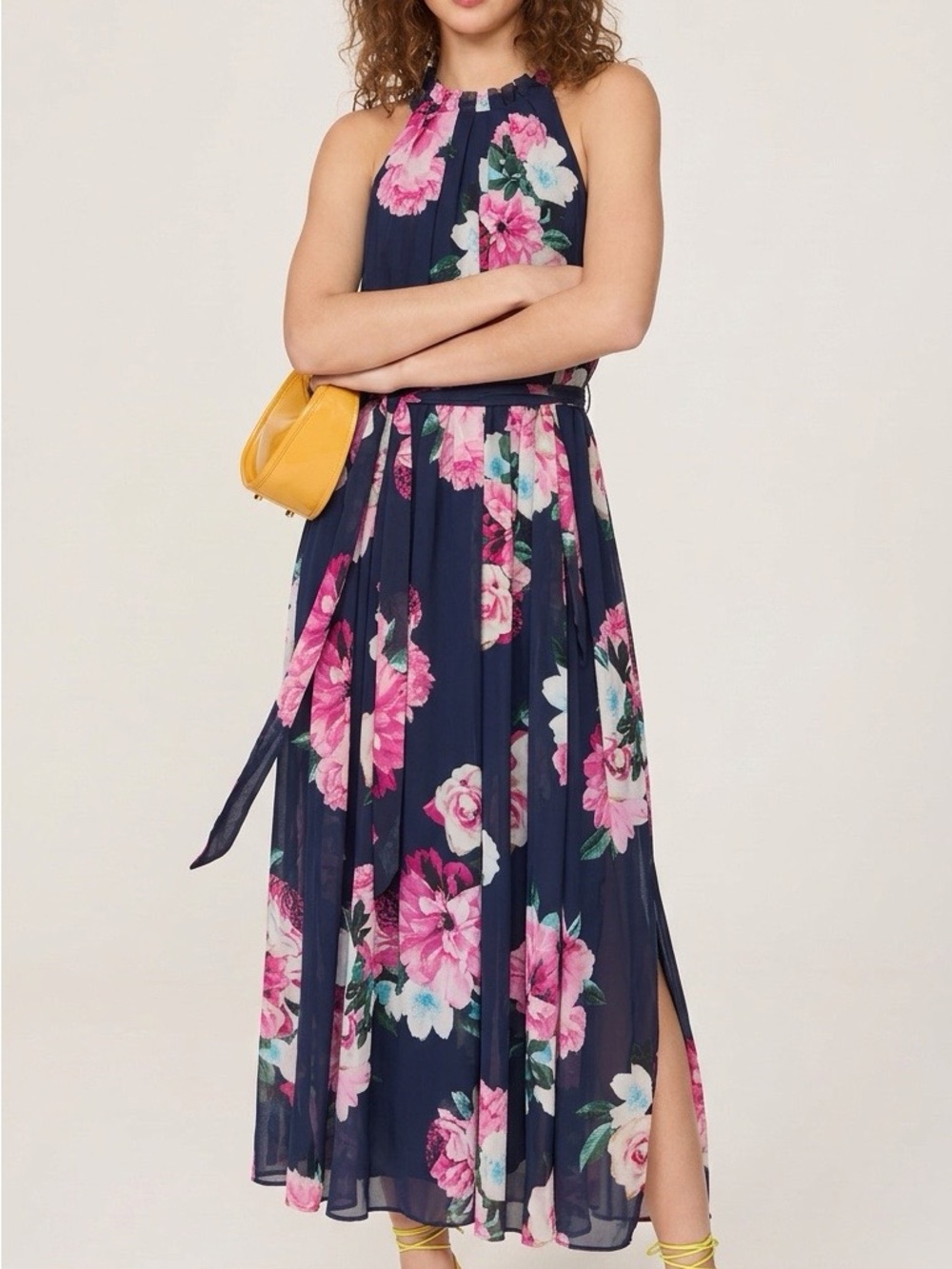 Banana Republic Navy Maxi Dress with Pink Floral Print